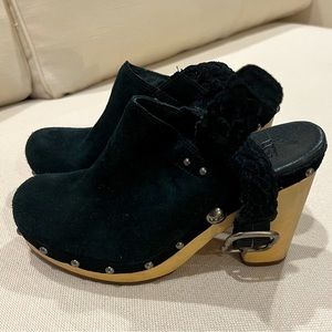 Ugg Women Australian Dafni Black Braided Sling Back suede Clogs size 6 Preowned